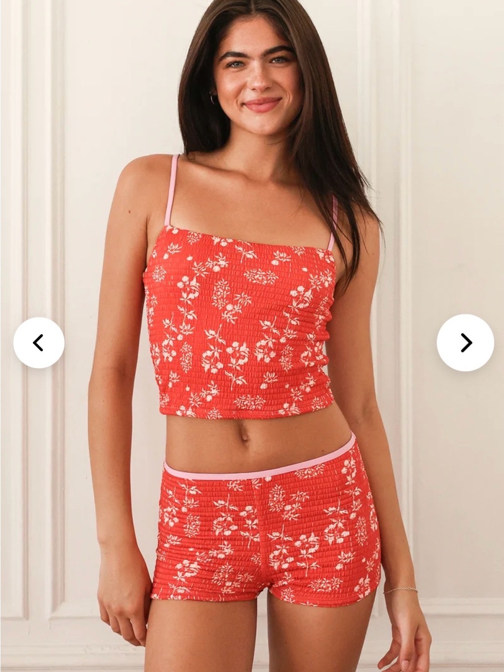 Floral Smocked Crop Cami & Short Set - Red